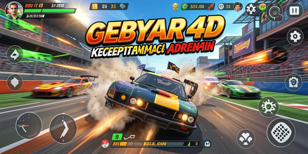 Tangkapan layar gameplay <strong>GEBYAR4D</strong> menunjukkan aksi balap yang mendebarkan.