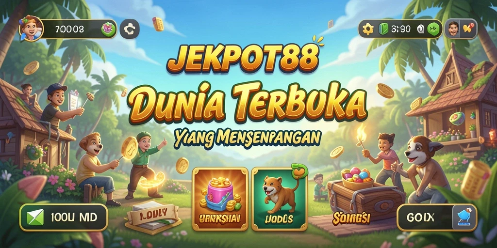 Screenshot gameplay JEKPOT88 menampilkan petualangan seru di dunia terbuka.