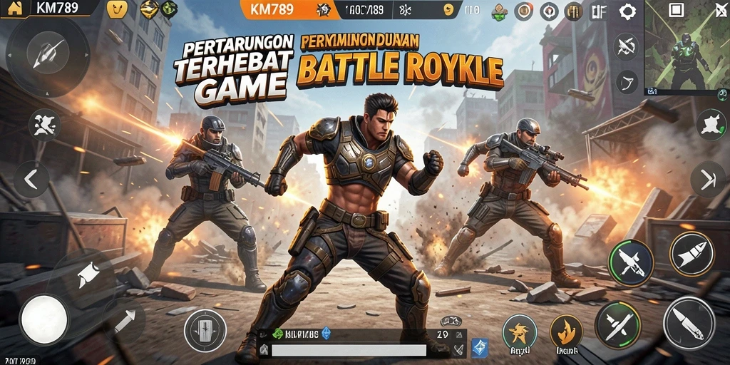 Screenshot gameplay KM789 yang menunjukkan aksi pertempuran Battle Royale yang intens.