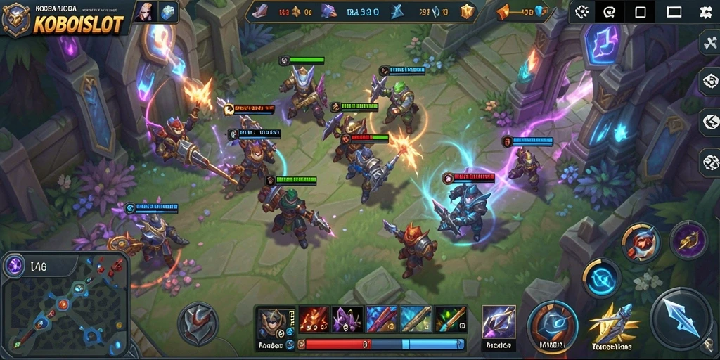 Tangkapan layar gameplay KOBOISLOT menampilkan aksi pertempuran strategis.