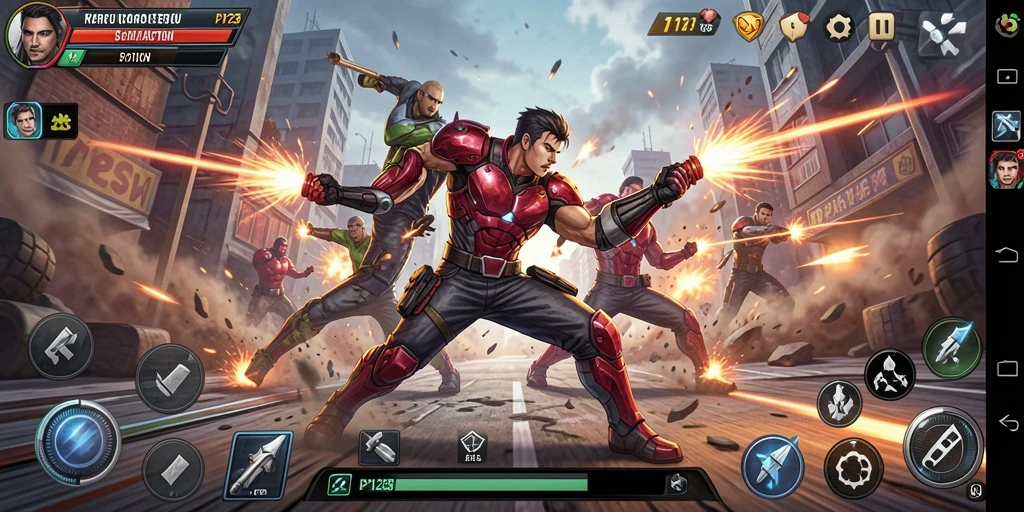 Tampilan seru action gameplay PP123 dengan pertarungan mendebarkan.