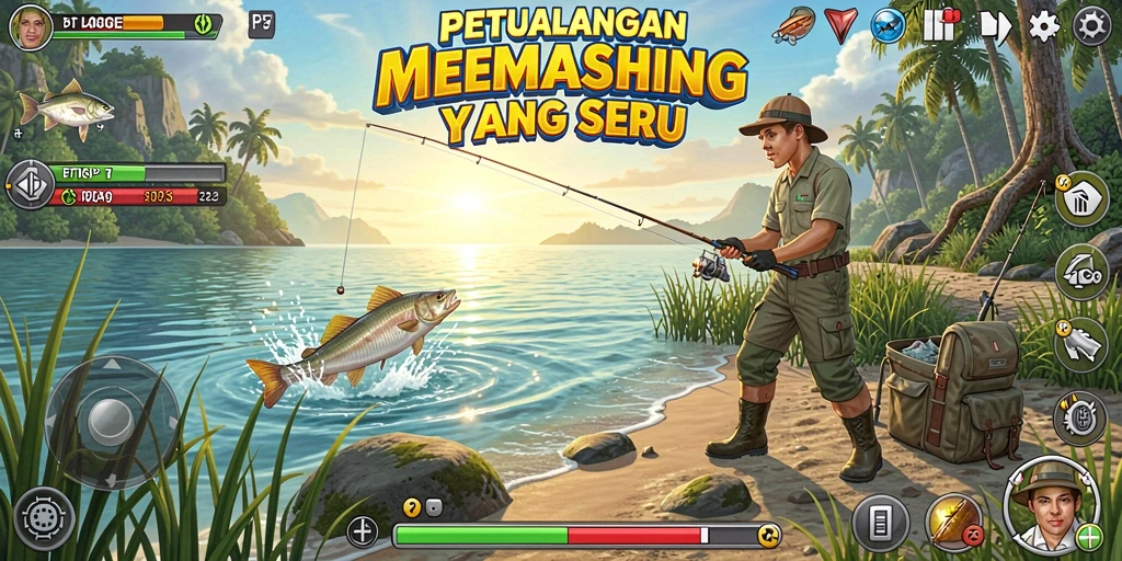 Tampilan menarik saat memancing di lautan yang luas.