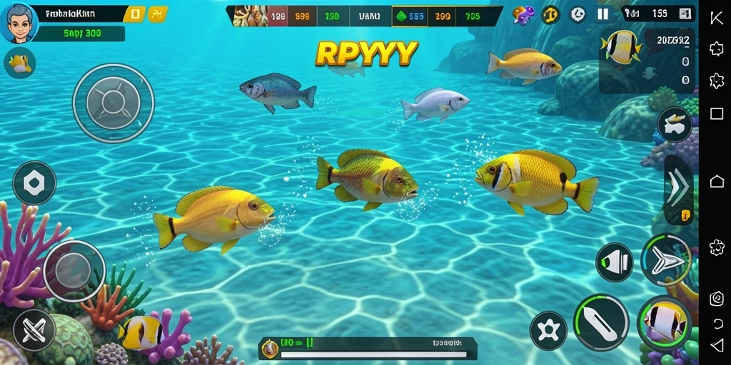 Tangkapan layar gameplay menarik dari RPYYY yang menunjukkan aksi Tembak Ikan.