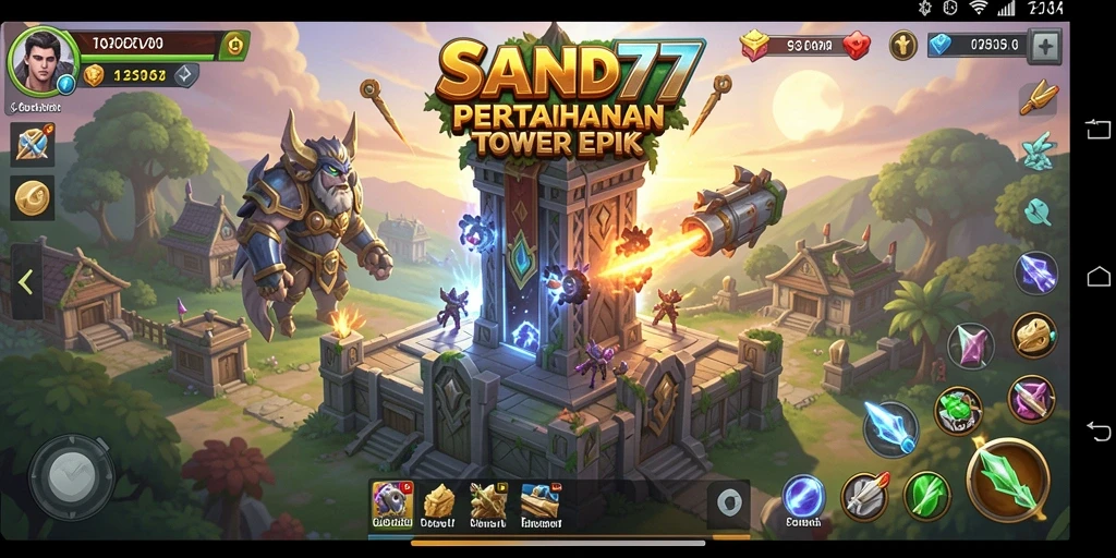 Tampilan gameplay menarik dalam SAND77 dengan menara yang beragam.