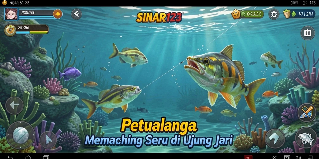 Tampilan gameplay SINAR123 yang seru saat memancing di laut.