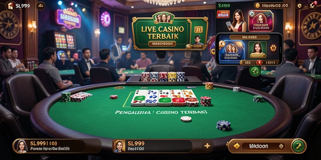 Tangkapan layar SL999 menampilkan dealer profesional dalam permainan Live Casino.