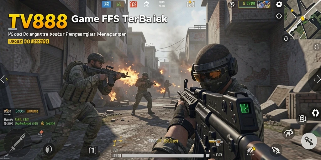 Screenshot utama menampilkan aksi seru di game FPS TV888.