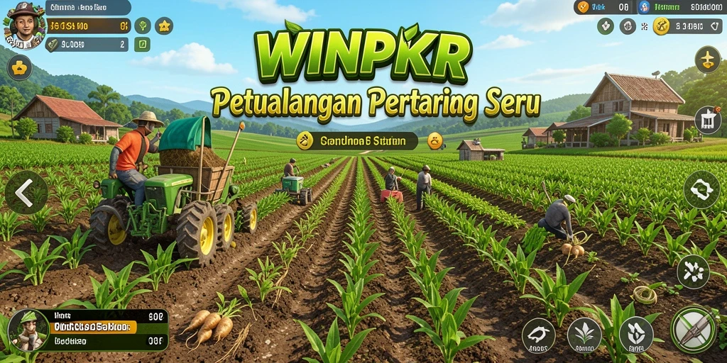 Tampilan gameplay WINPKR dengan lahan pertanian yang asri.